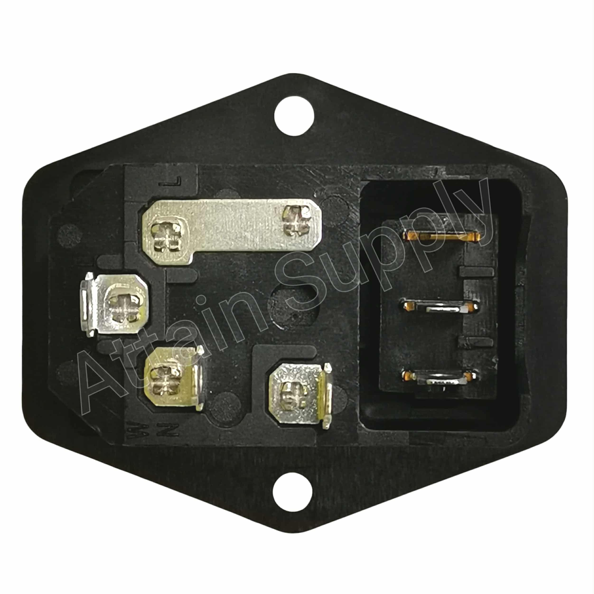 เต้ารับAC-3ขาผู้+ช่องฟิวส์+สวิทช์ ติดแท่น ขอบยึดน็อต