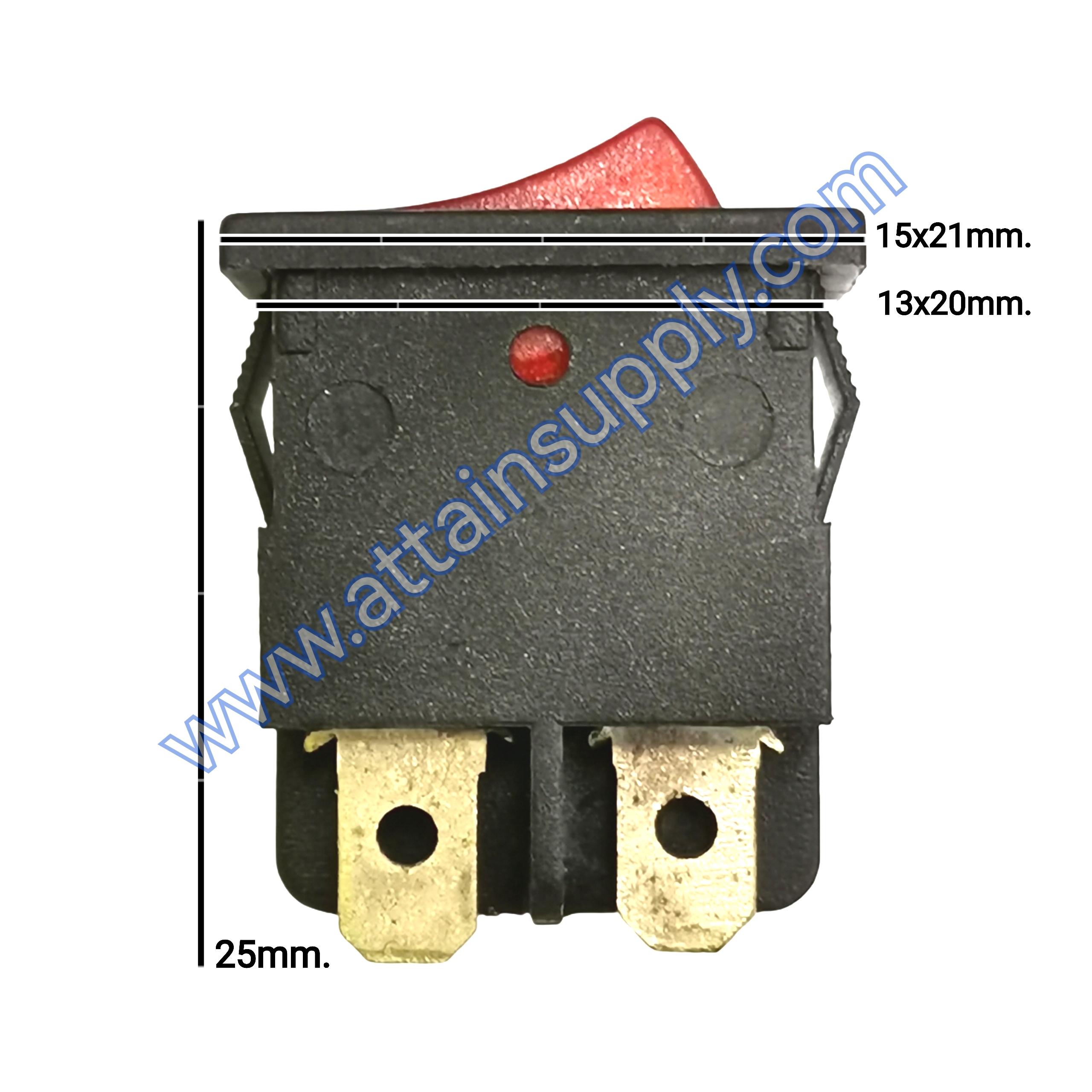 สวิทช์ ON-OFF เหลี่ยมเล็ก 12V./4ขา มีไฟ-สีแดง