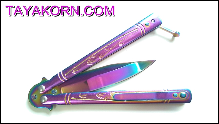 มีดบาลีซอง ใบไผ่สีรุ้ง Rainbow Bamboo Balisong TKBS0819a