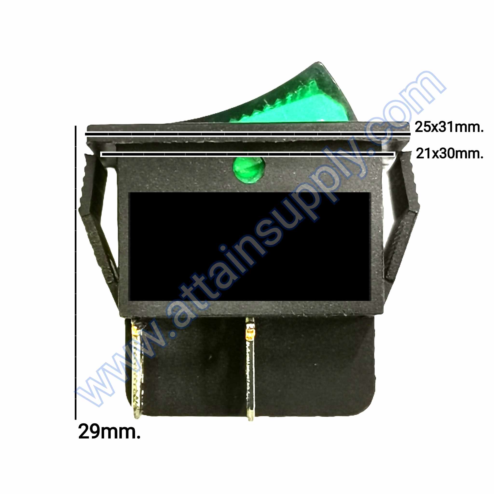 สวิทช์ IO เหลี่ยมใหญ่ 220V./4ขา มีไฟ-สีเขียว