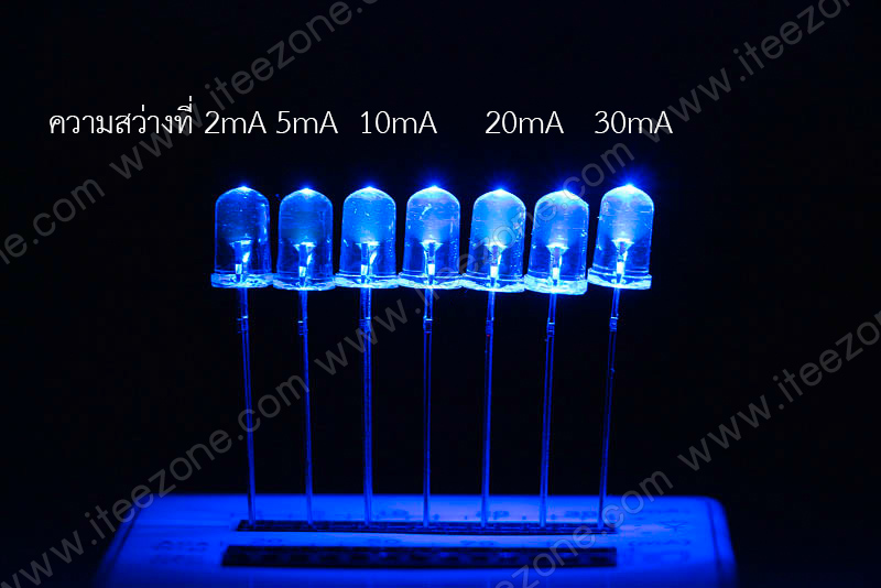 หลอดไฟ LED สีน้ำเงิน กระเปาะใส 5mm Super Bright