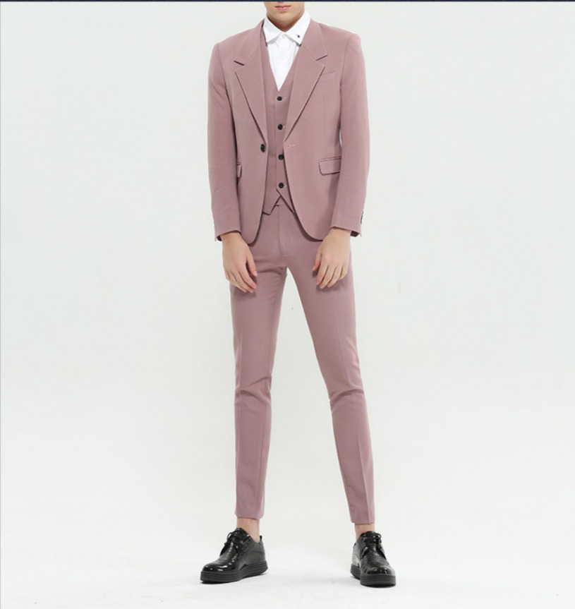 สูทชาย เกรดพรีเมี่ยม สีชมพูกะปิ (3ชิ้น )