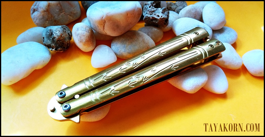 มีดซ้อมควง บาลีซองใบไผ่สีทอง Golden Bamboo Balisong Trainer Knife TKBS-GB1TR