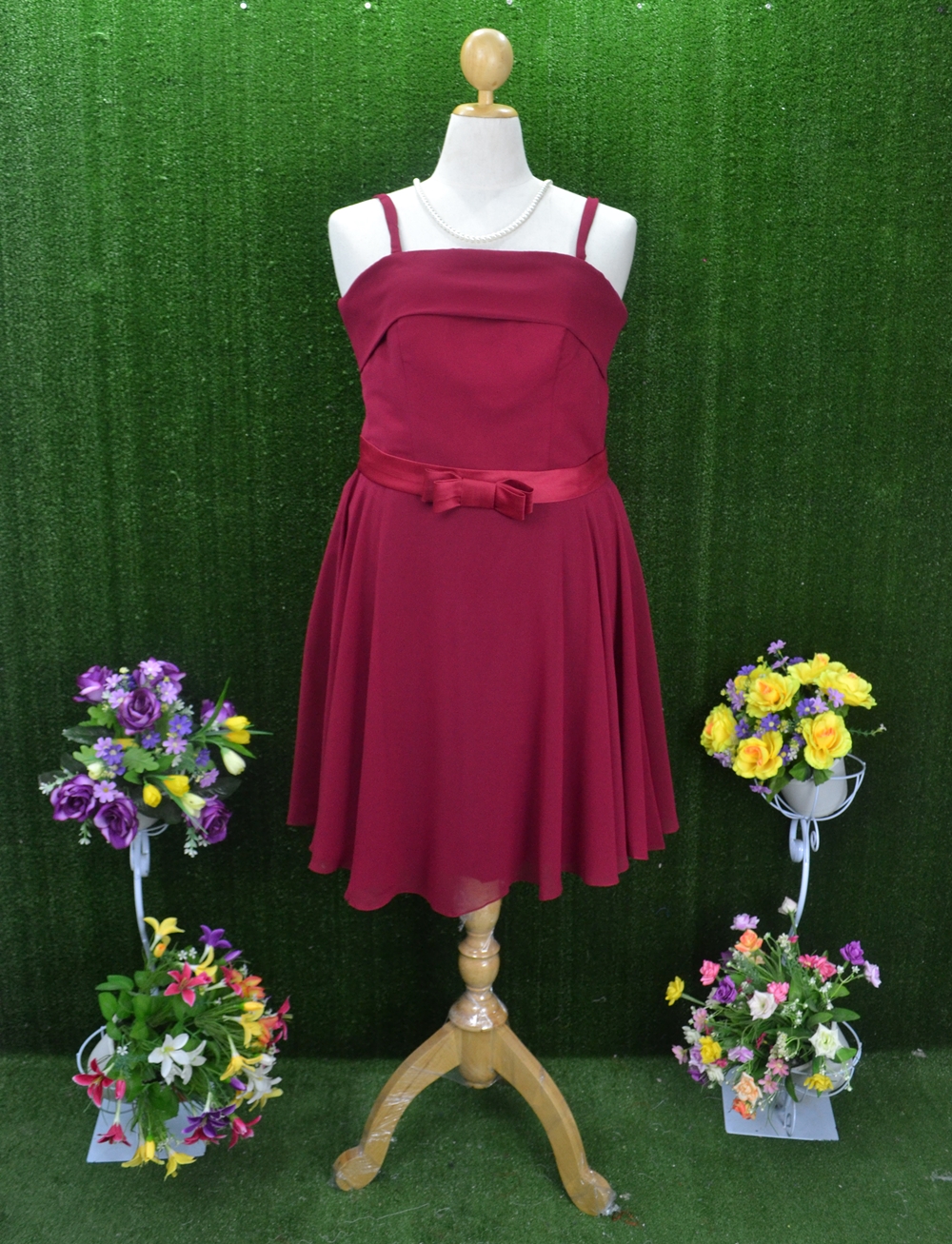 พร้อมส่ง 4XL ชุดราตรีสาวอวบ แต่งโบว์ที่เอว ผ้าชีฟอง ซับในทั้งชุด ซิปหลัง