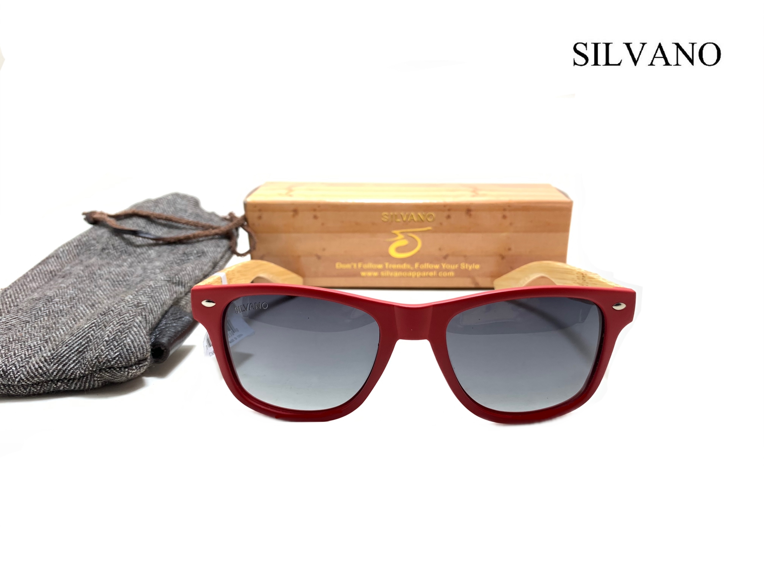 แว่นกันแดด Silvano Bamboo Wood Sunglasses Red/Gray Fade Lens