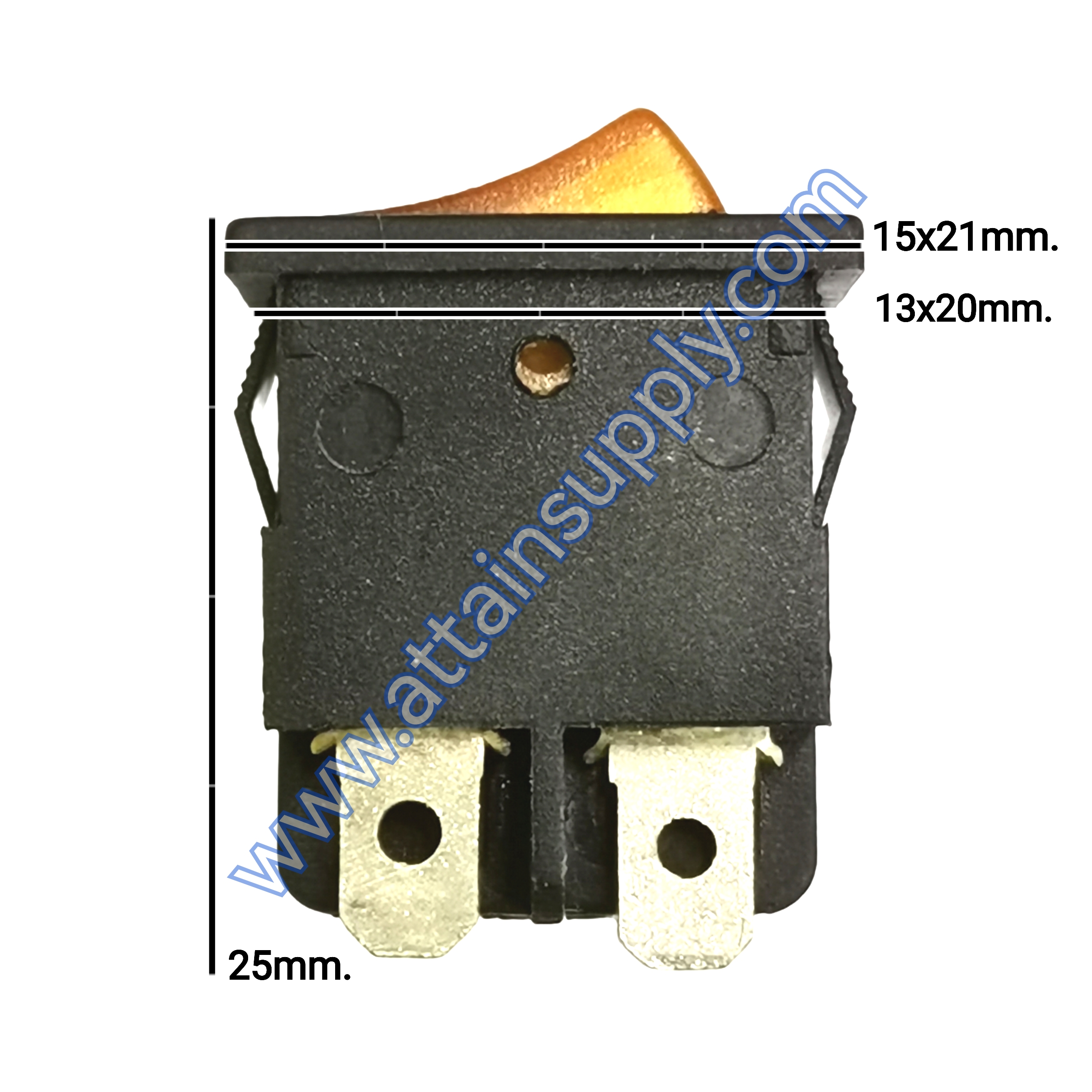 สวิทช์ ON-OFF เหลี่ยมเล็ก 12V./4ขา มีไฟ-สีเหลือง