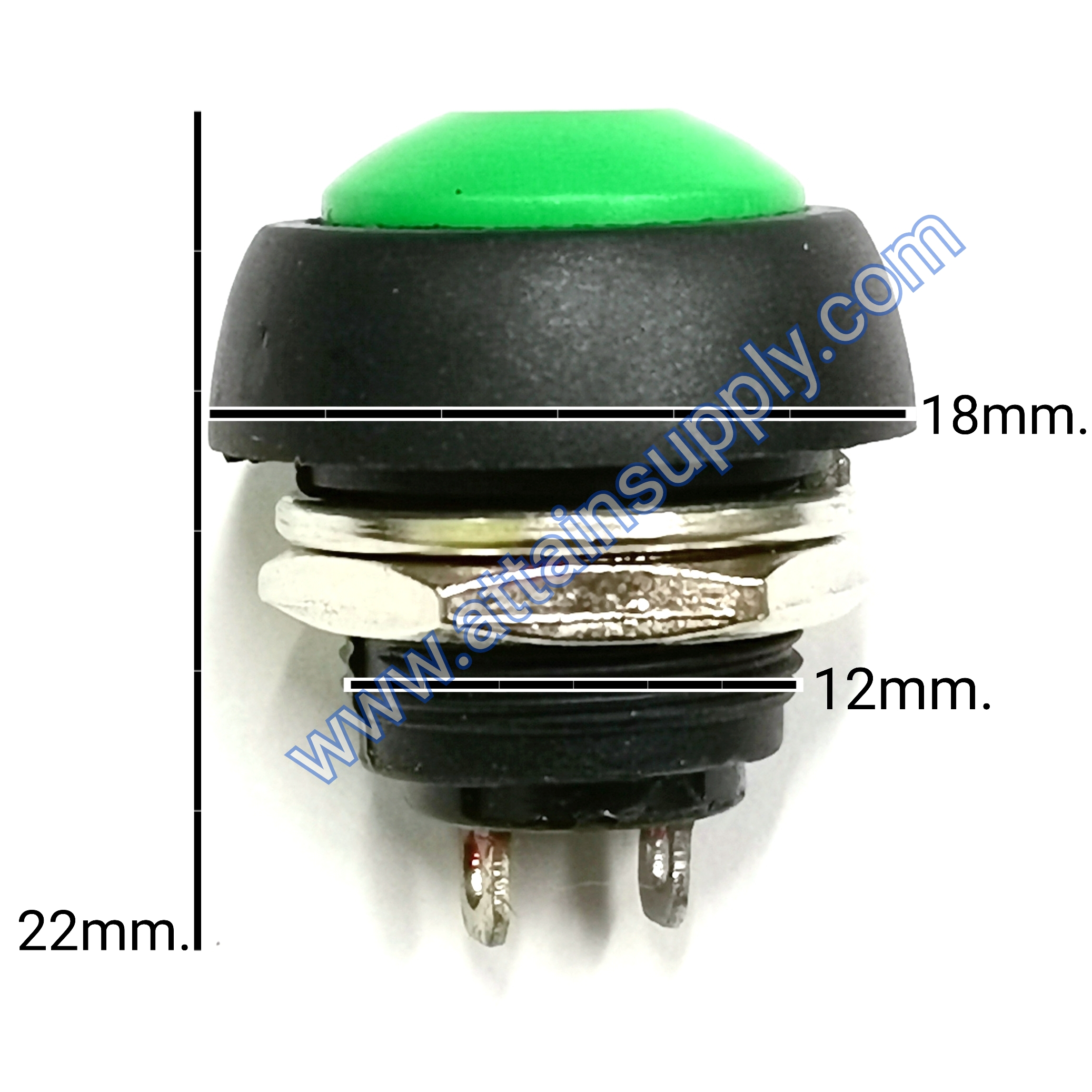 สวิทช์ กดติด-ปล่อยดับ/กลมกระดุม-สีเขียว