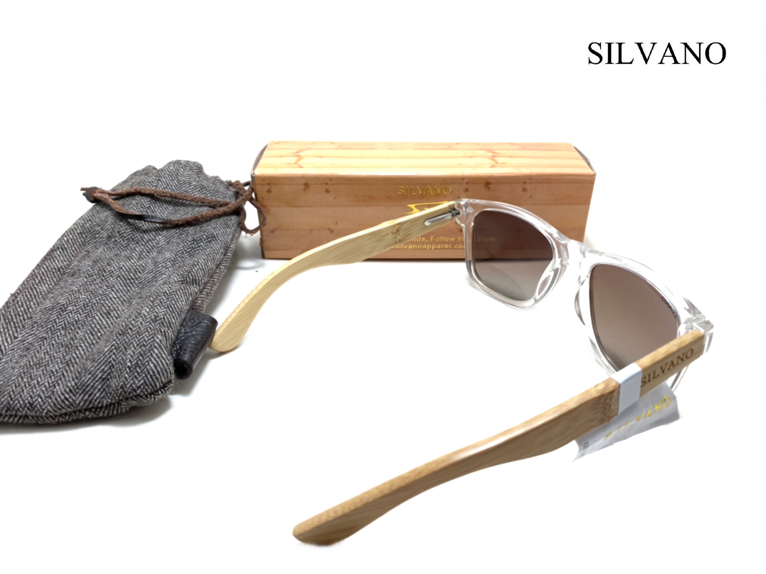 แว่นกันแดด Silvano Bamboo Wood Sunglasses Transparent/Brown Lens