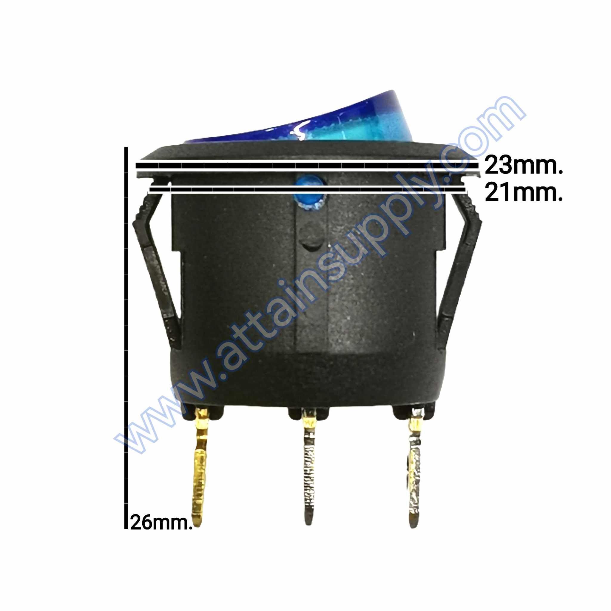 สวิทช์ IO กลม-ฐานกลม 220V./3ขา มีไฟ-สีน้ำเงิน