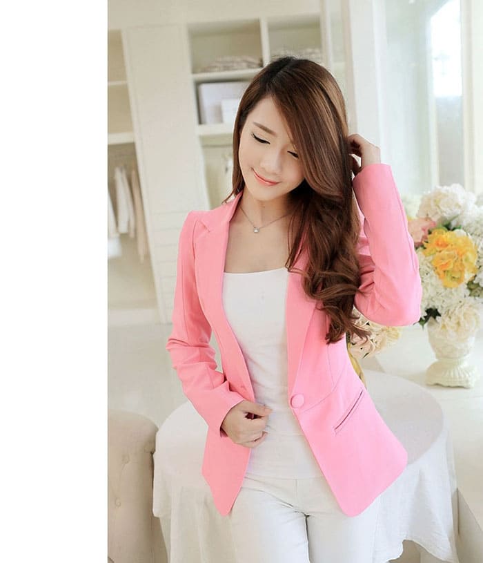 เสื้อสูทผู้หญิง เสื้อสูทใส่ทำงาน สีชมพู พร้อมส่ง L