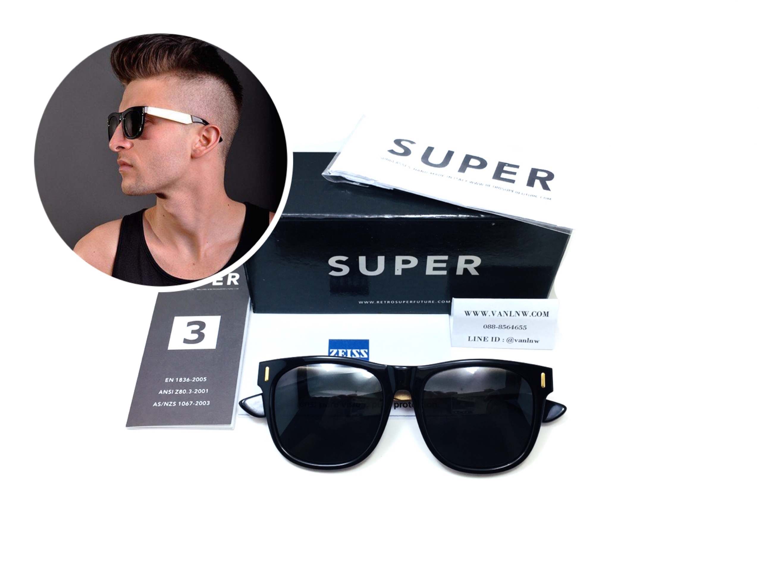 แว่นกันแดด SUPER Basic Francis Black & Gold 55-17 145 <ดำ-ขาทอง>