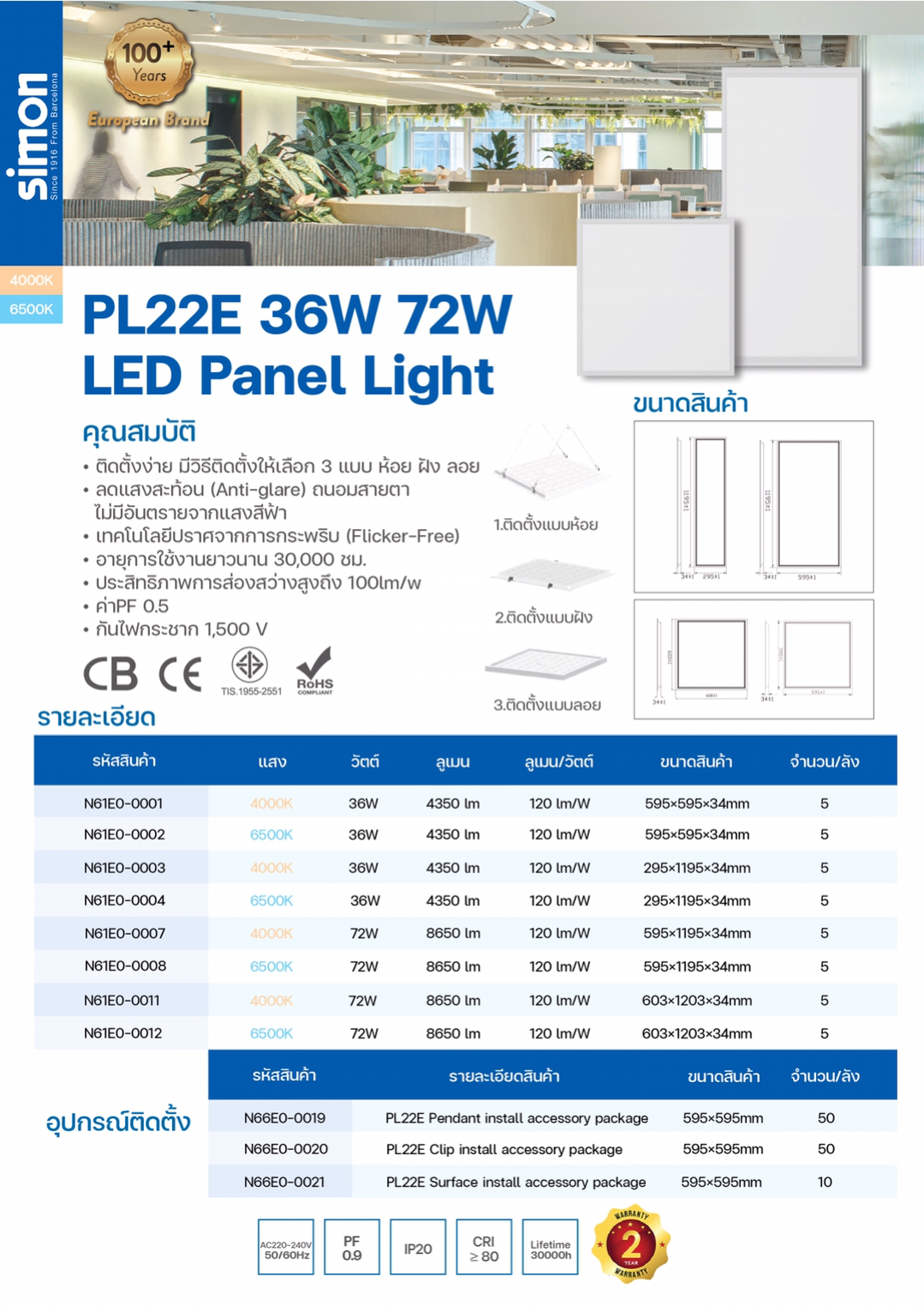 Pl22E 30*120cm 36W