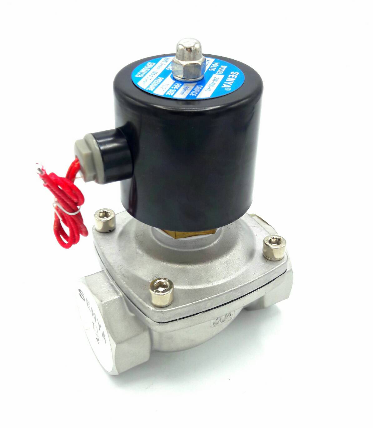 โซลินอยด์วาล์ว วาล์วไฟฟ้า วาวล์น้ำ วาล์วลม วาล์วสแตนเลส N/O(ปกติเปิด) 220V AC 1.5"