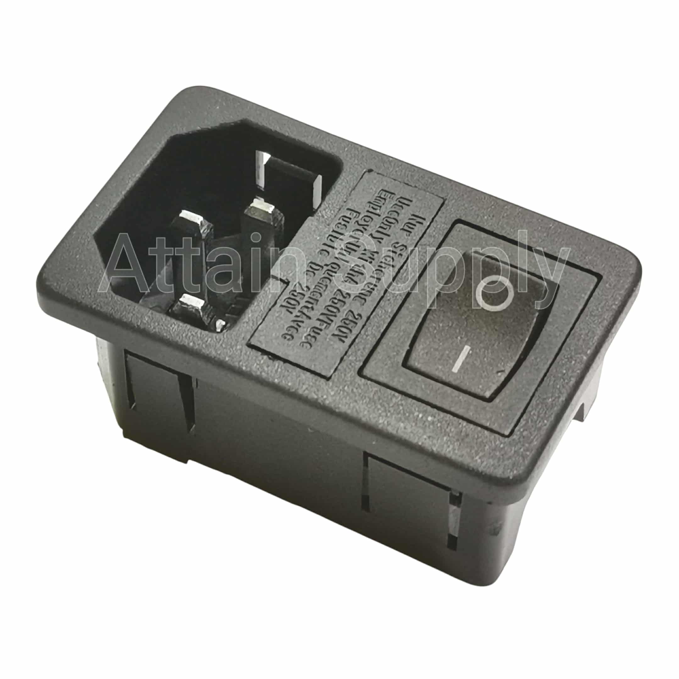 เต้ารับAC-3ขาผู้+ช่องฟิวส์+สวิทช์ ติดแท่น ขอบริมล็อค