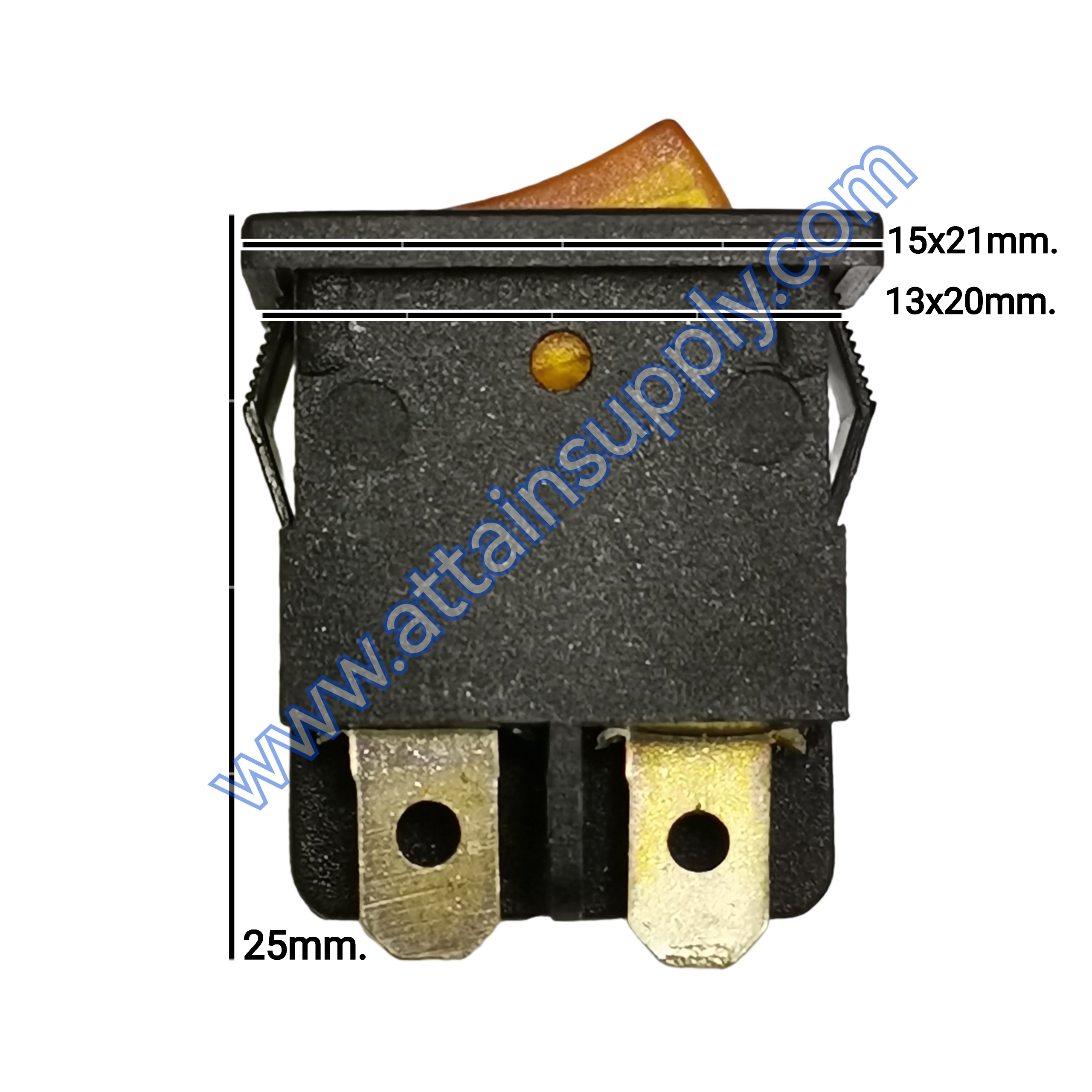 สวิทช์กระดกไฟเต็ม เหลี่ยมเล็ก 12V./4ขา มีไฟ-สีเหลือง