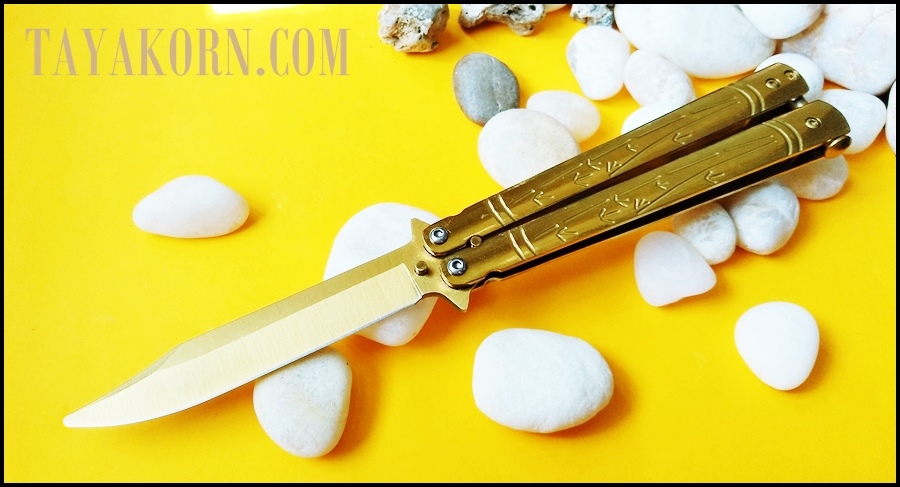 มีดซ้อมควง บาลีซองใบไผ่สีทอง Golden Bamboo Balisong Trainer Knife TKBS-GB1TR