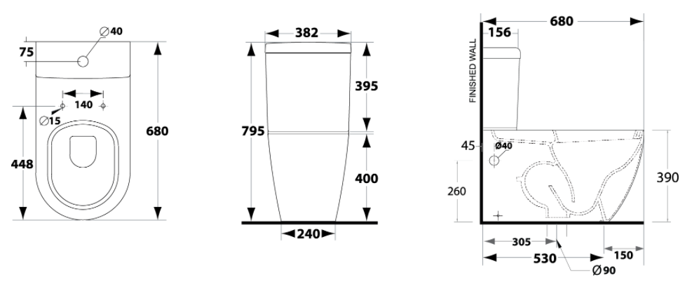 STAR S-1318.1 B&W สุขภัณฑ์สองชิ้น เคิร์ฟแบล็คแอนไวท์