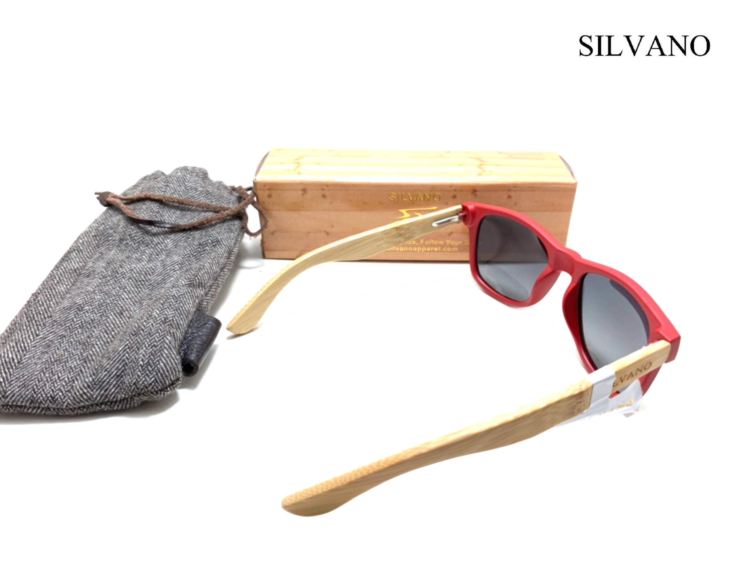 แว่นกันแดด Silvano Bamboo Wood Sunglasses Red/Gray Fade Lens