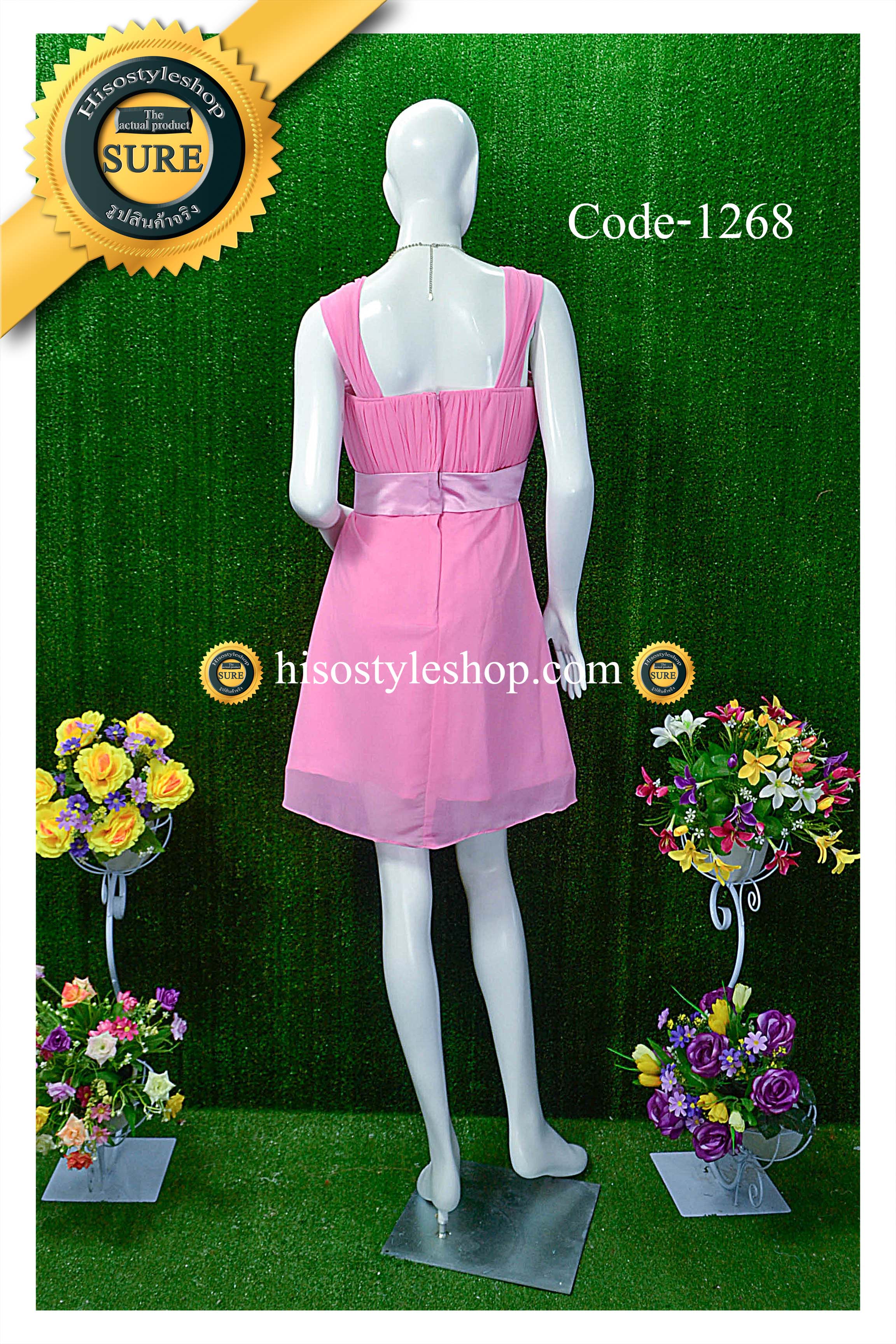 พร้อมส่ง Size L ชุดราตรีสั้น **สามารถใส่ได้7แบบ** ผ้าชีฟอง แต่งโบว์เข็มกลัดหัวใจที่เอว ซิปหลัง