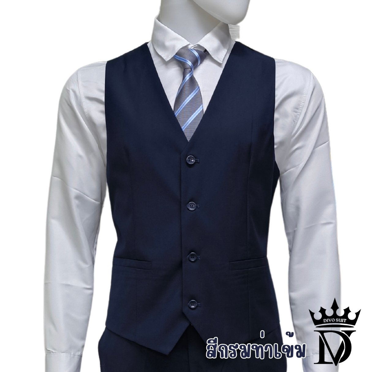 5XL-10XL ชุดสูทผู้ชายไซส์ใหญ่ คนอ้วน เกรดพรีเมี่ยม แบรนด์ Divo เซต 2-3 ชิ้น สีกรมท่าเข้ม เนื้อผ้าวูล เอวกางเกงยืดได้