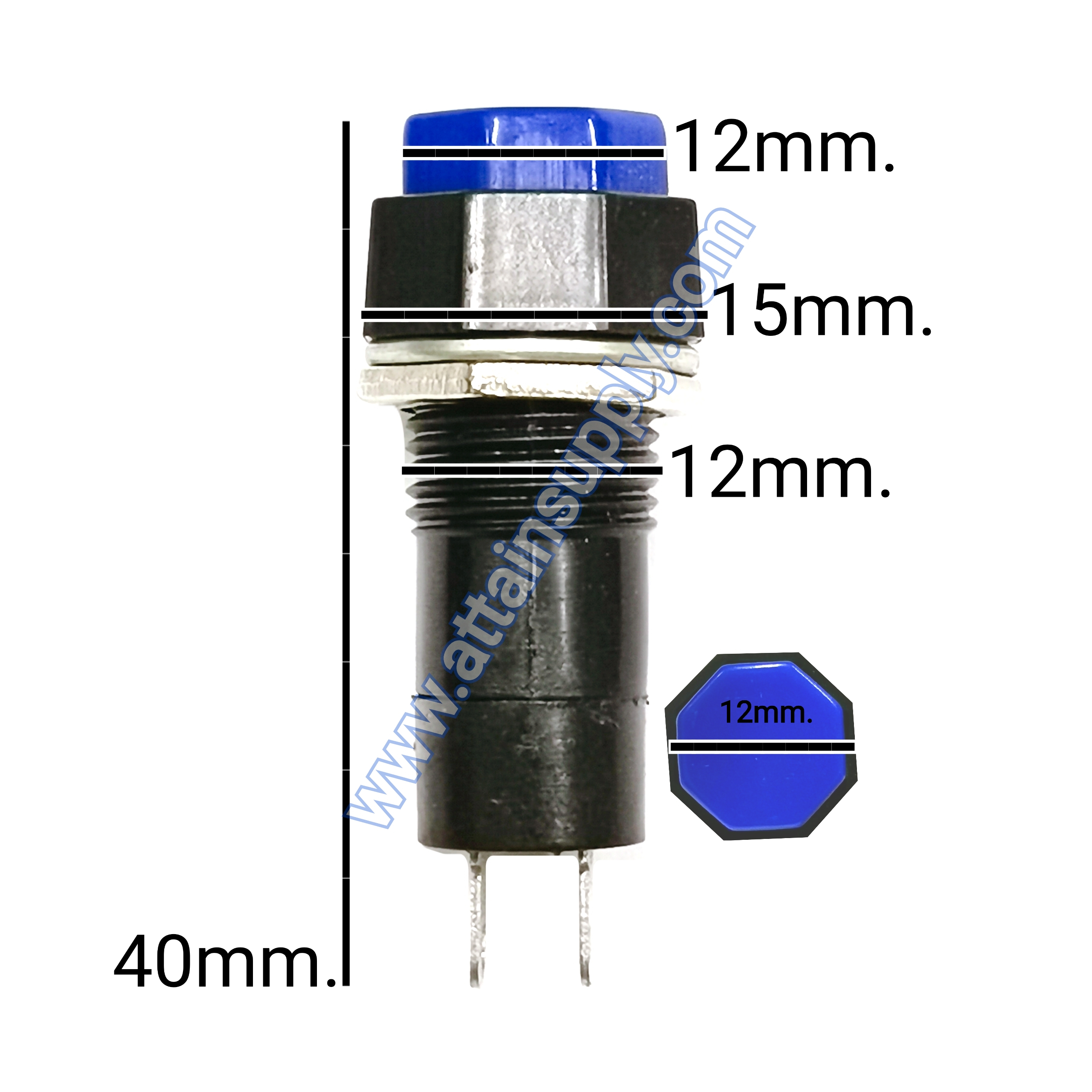 สวิทช์ กดติด-กดดับ/หัวแปดเหลี่ยม ฐานกลมแกนยาว-สีน้ำเงิน