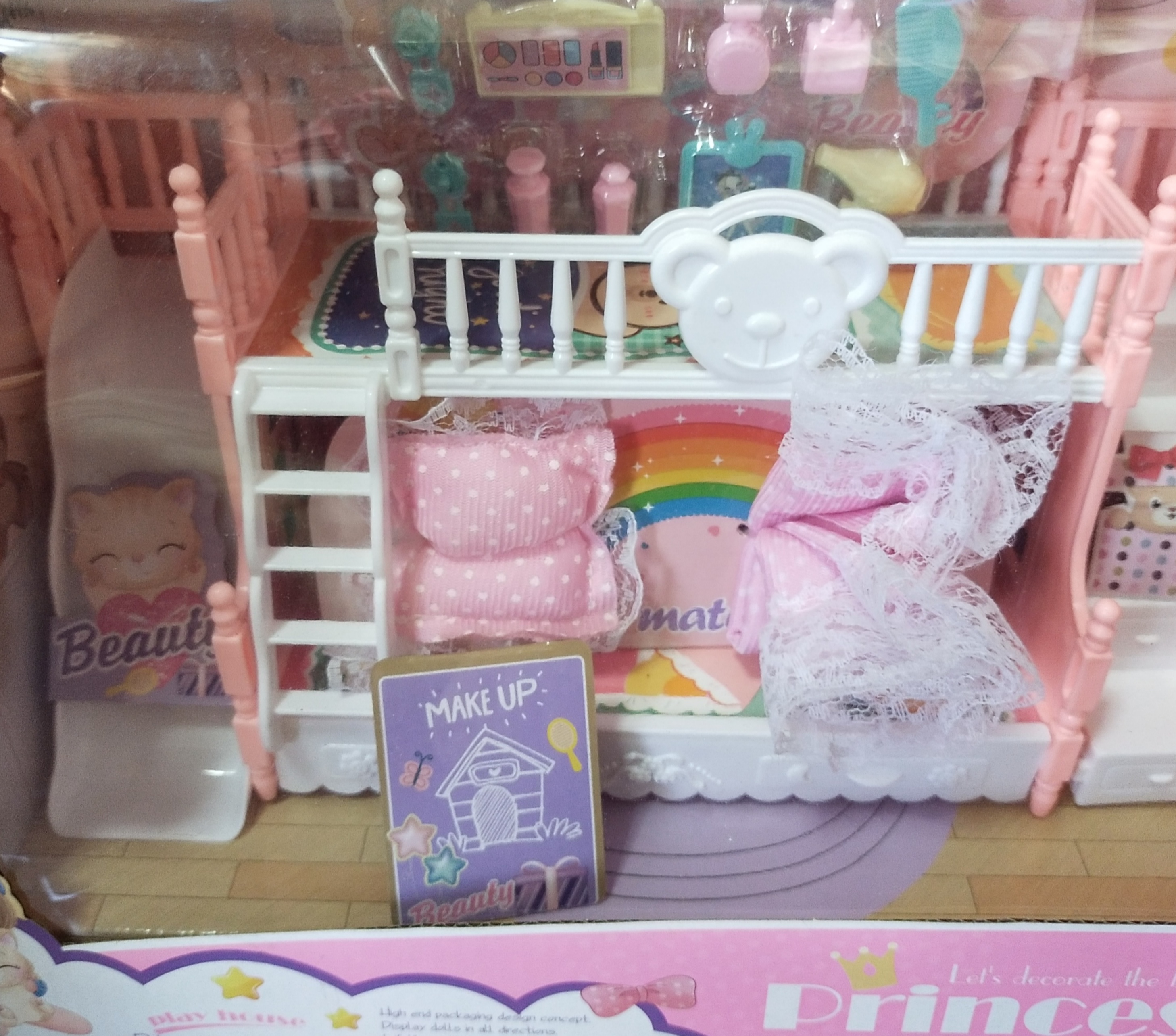 บ้านตุ๊กตาของเด็กเล่น เฟอร์นิเจอร์เพียบ เตียง โต๊ะแต่งหน้าตุ๊กตา +ตุ๊กตา