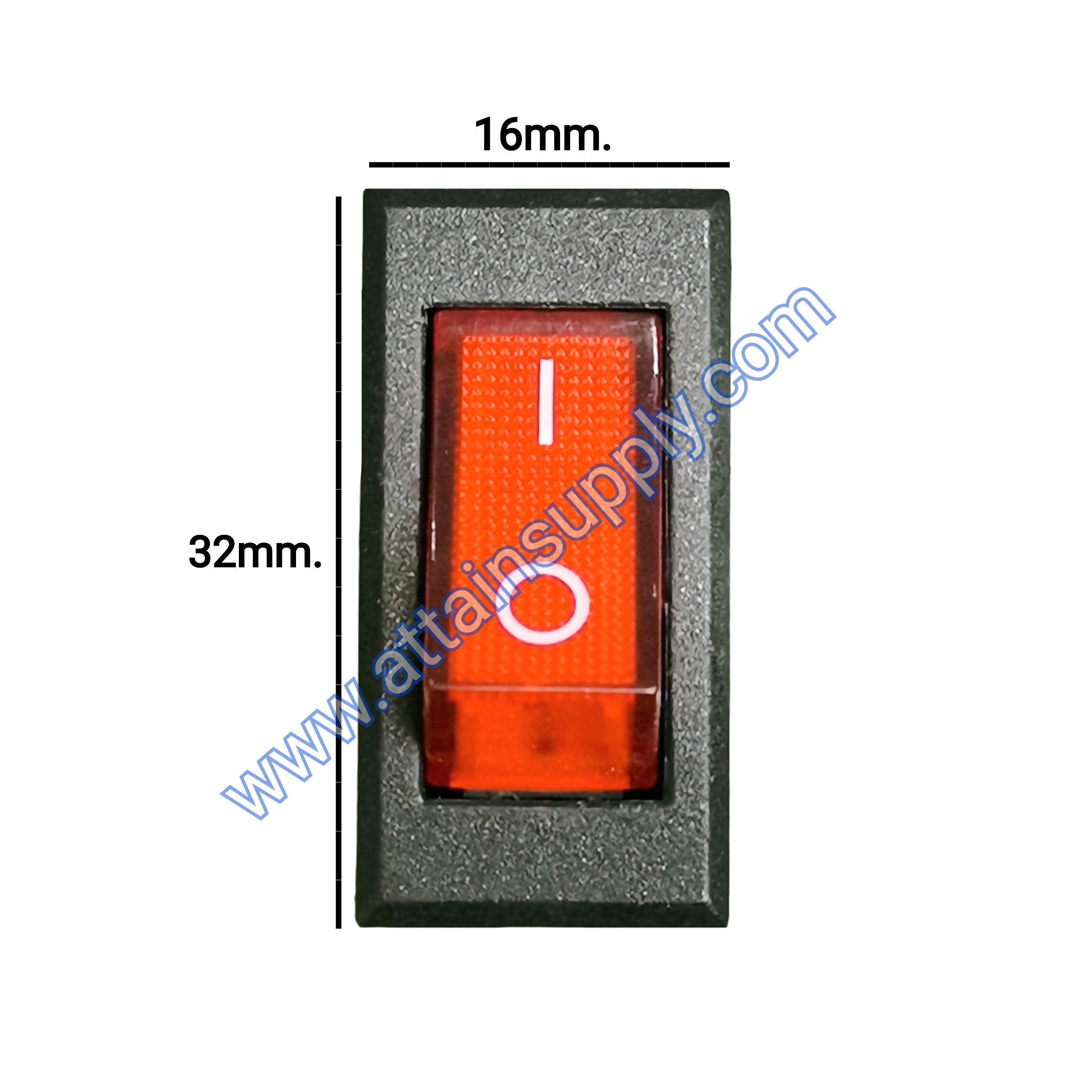 สวิทช์ IO เหลี่ยมบาง 12V./3ขา มีไฟ-สีแดง