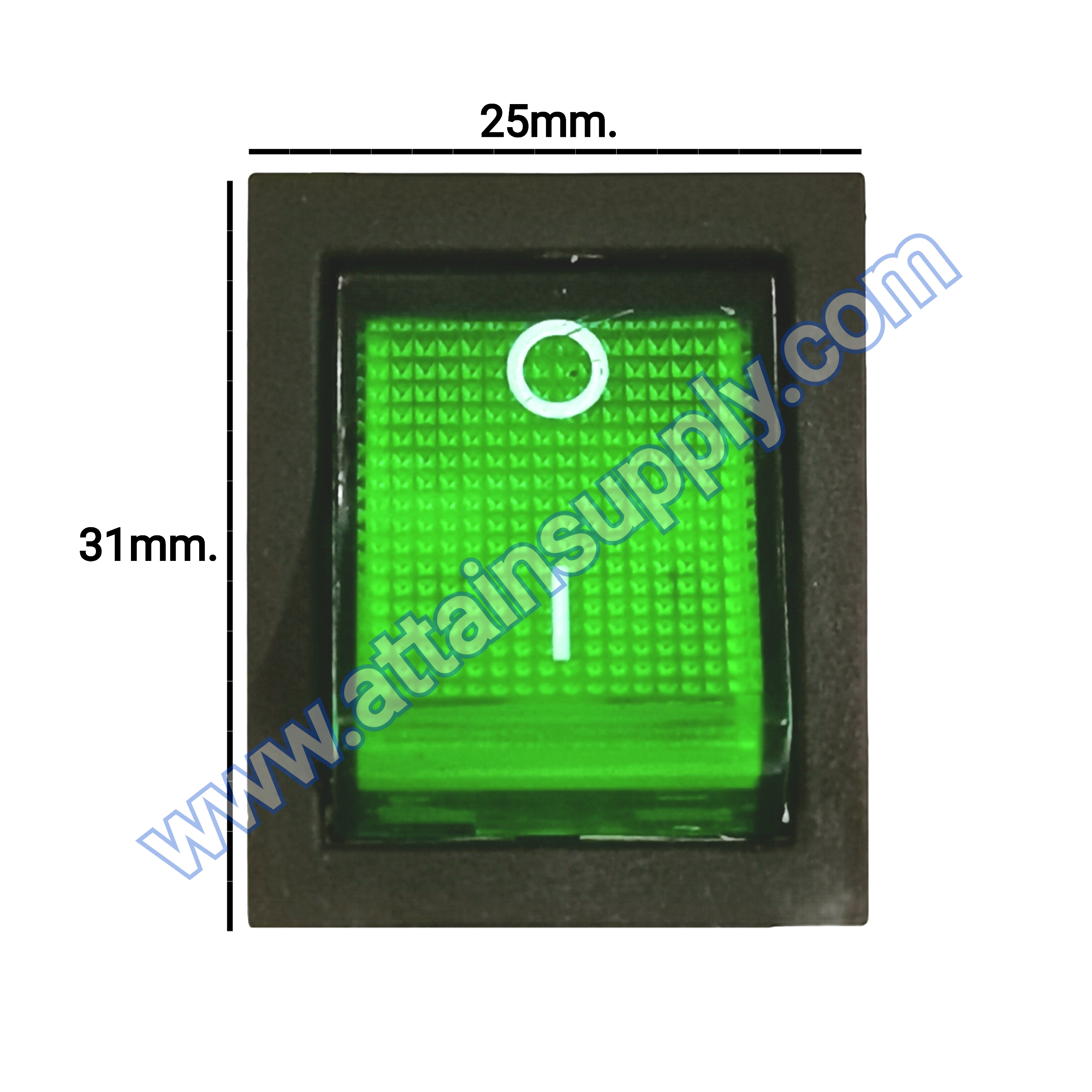 สวิทช์ IO เหลี่ยมใหญ่ 12V./4ขา มีไฟ-สีเขียว