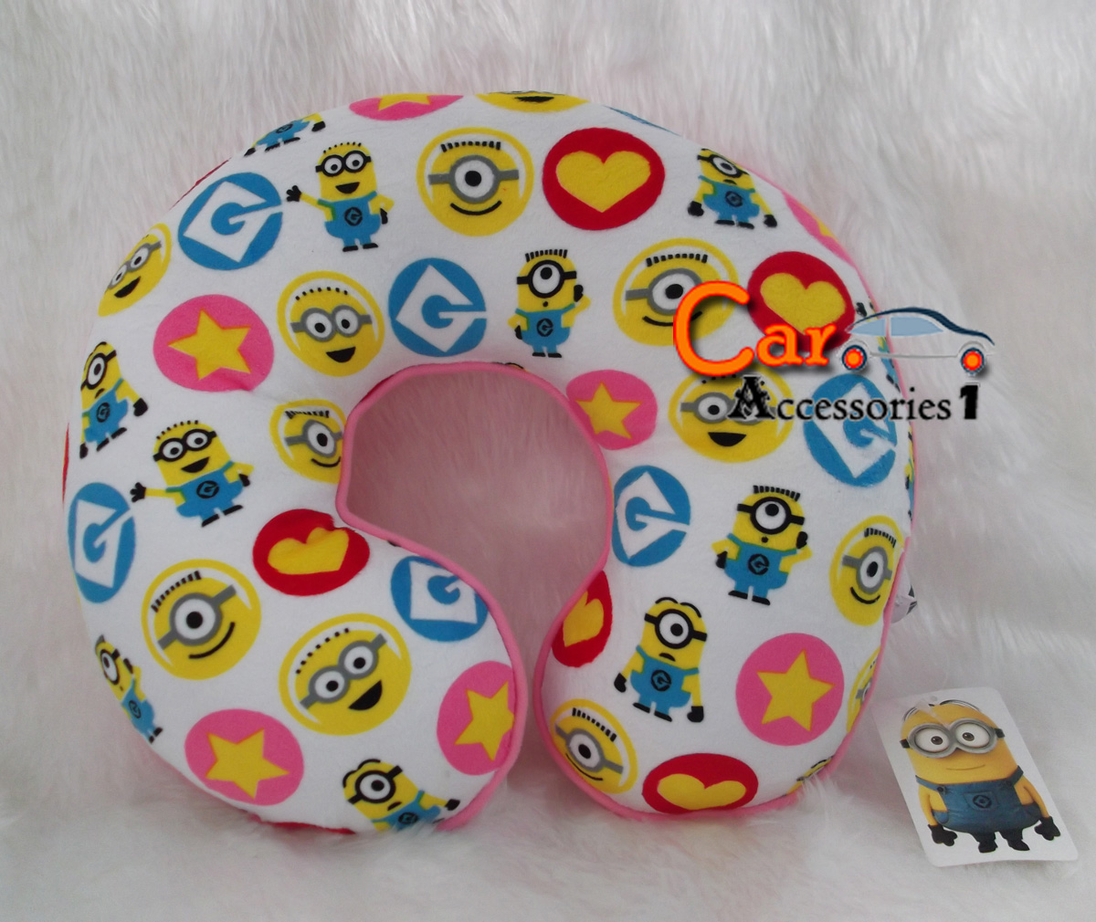 หมอนรองคอตัวยูมินเนี่ยน Minion พิมพ์ลายสีขาว/ชมพู ลิขสิทธิ์แท้ ราคาพิเศษ