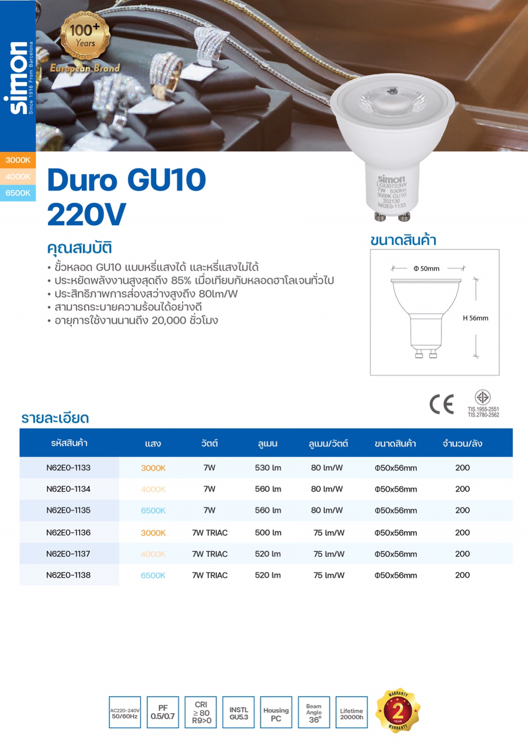 LED GU10 (GEN3) 7W