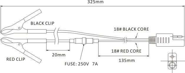 สายต่อพ่วงปั๊มน้ำ DC12V/24V กับแบตเตอรี่ ยาว 32 cm Type C