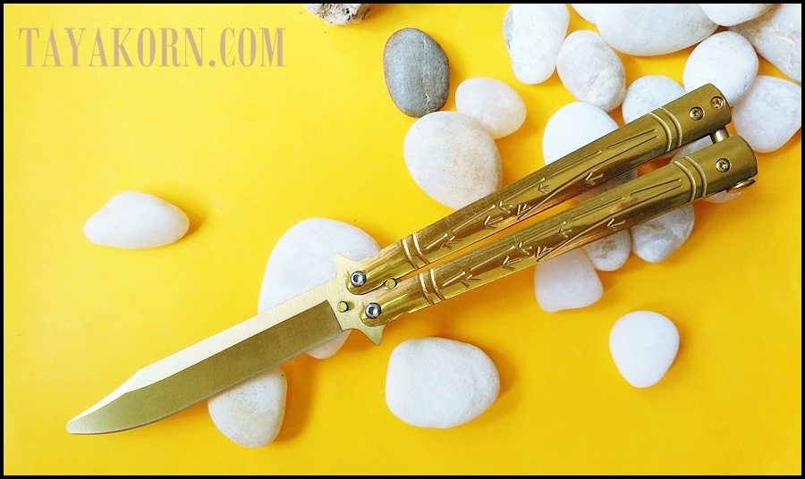 มีดซ้อมควง บาลีซองใบไผ่สีทอง Golden Bamboo Balisong Trainer Knife TKBS-GB1TR