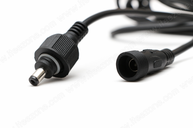 สายไฟหุ้ม PVC สีดำ 5 เมตร (บวก ลบ) สำหรับใช้ภายนอก ขั้วแจ็ค DC ตัวผู้-ตัวเมียกันน้ำ