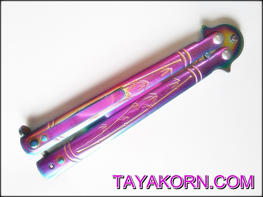 มีดบาลีซอง ใบไผ่สีรุ้ง Rainbow Bamboo Balisong TKBS0819a