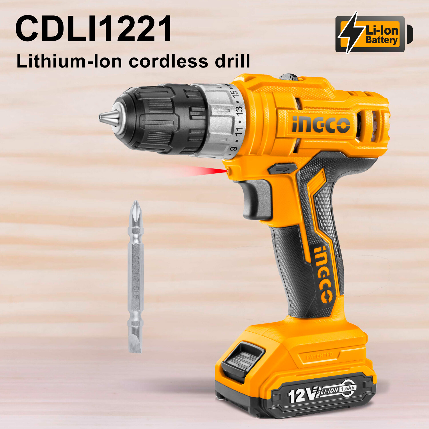 สว่านกระแทกไร้สาย 12V อิงโค่ CIDLI1222 เหลือง