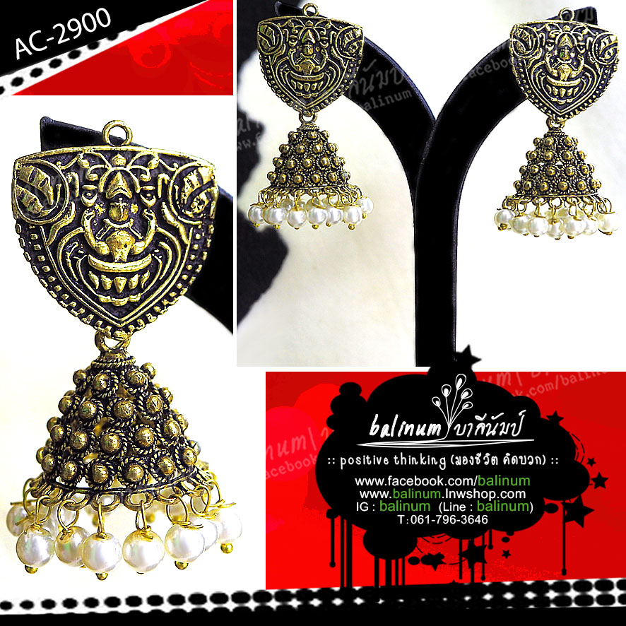 Indian earrings ต่างหูอินเดีย รูปพระแม่ลักษมี แบบระย้า