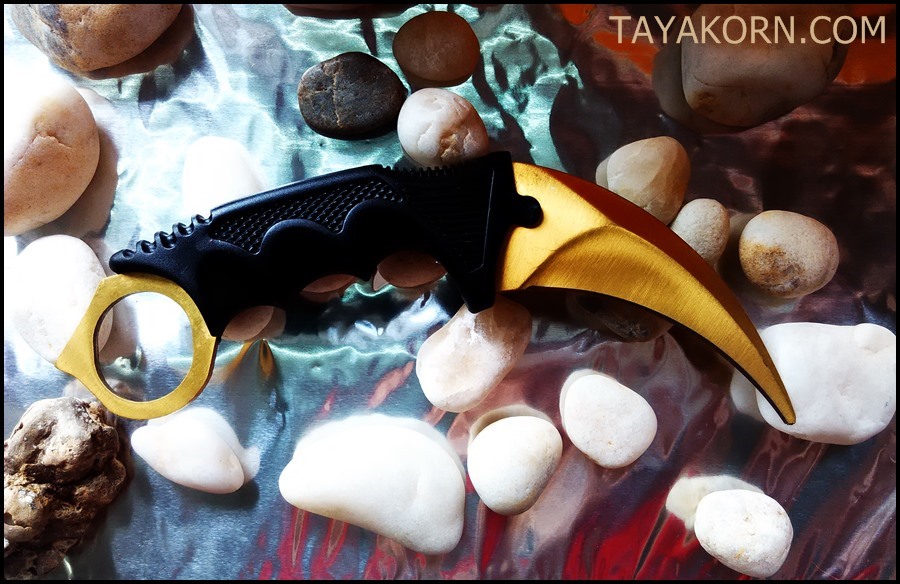 มีดซ้อมควง คารัมบิตโกลเด้นฮอว์กคลอ( Hawk Claw ) Golden Hawk Claw Karambit Trainer Knife