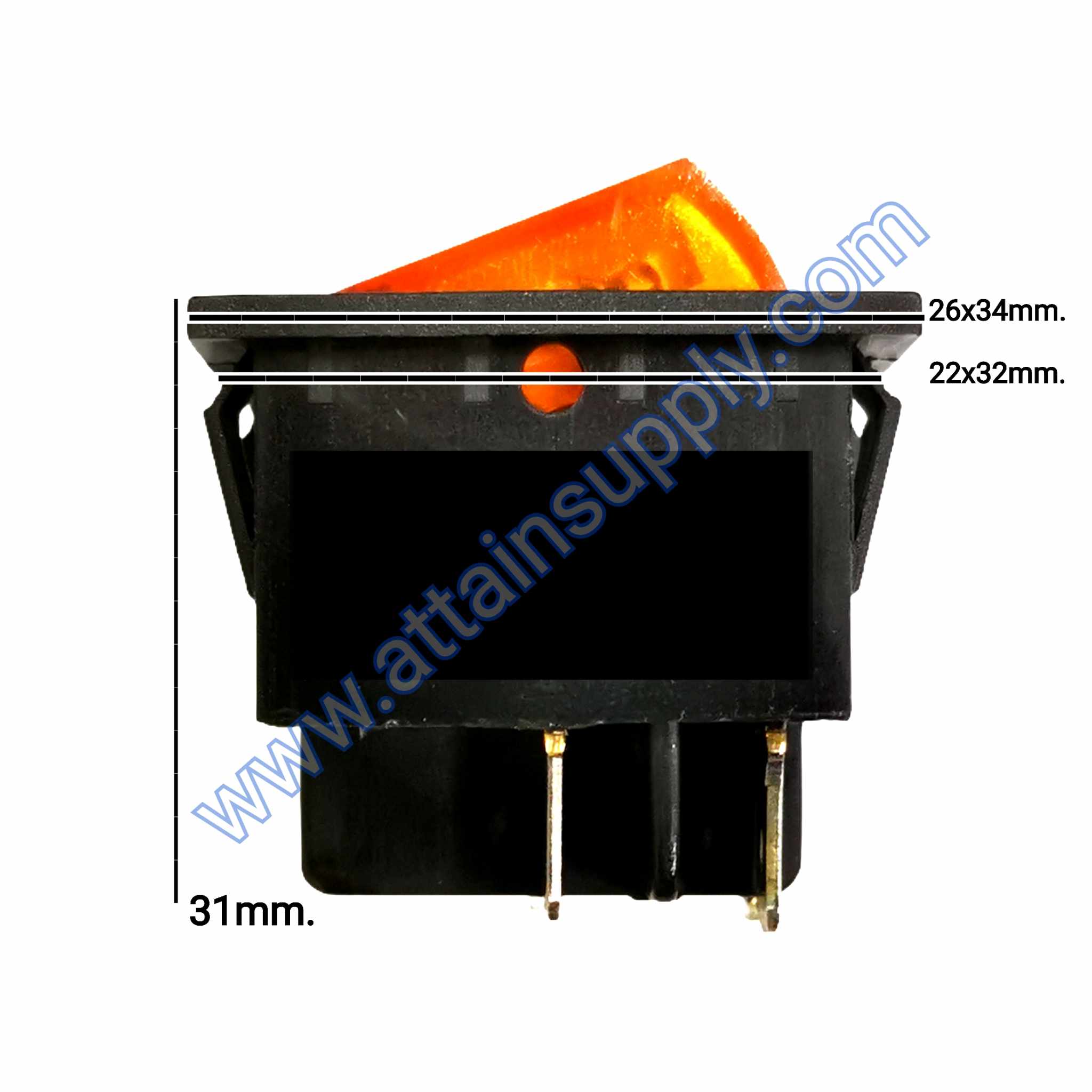 สวิทช์ IO เหลี่ยมใหญ่ 220V./4ขา มีไฟ-สีเหลือง (แบบหนา)