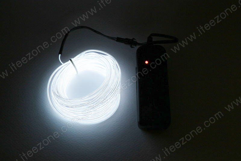 EL Wire 5 เมตร + รางถ่าน AA 2 ก้อน / สีขาว