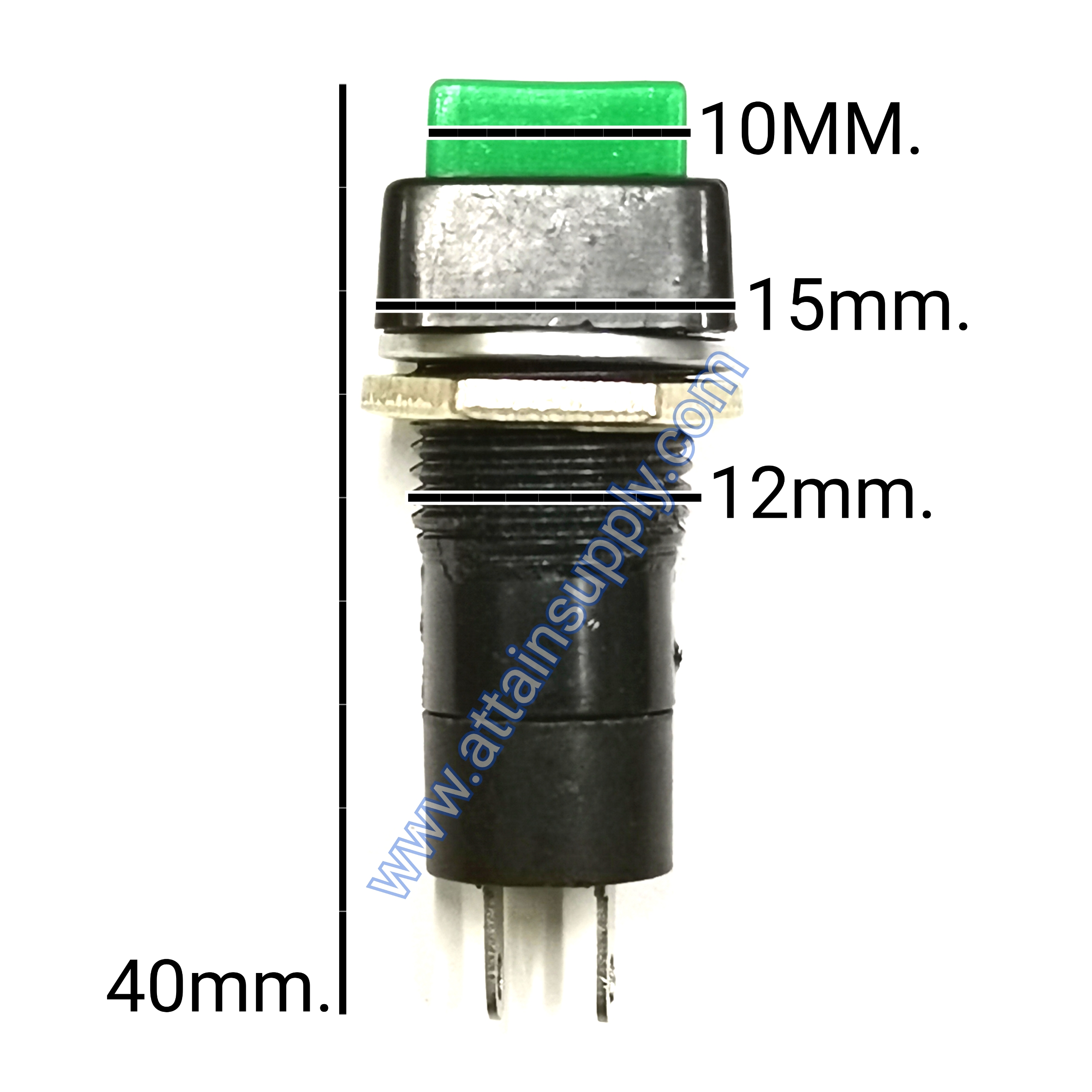 สวิทช์ กดติด-ปล่อยดับ/หัวสี่เหลี่ยม ฐานกลมแกนยาว-สีเขียว