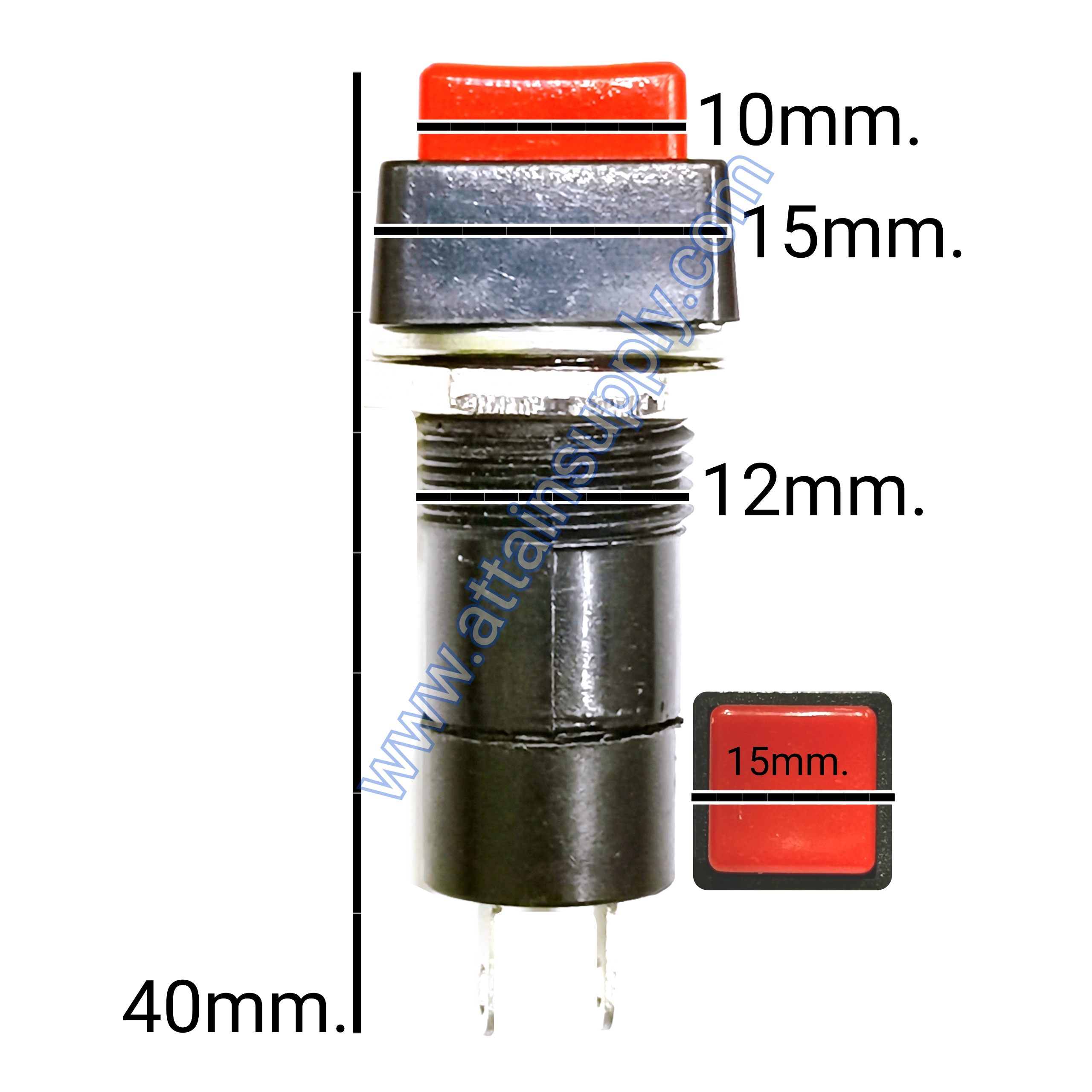 สวิทช์ กดติด-กดดับ/หัวกดสี่เหลี่ยม ฐานกลมแกนยาว-สีแดง