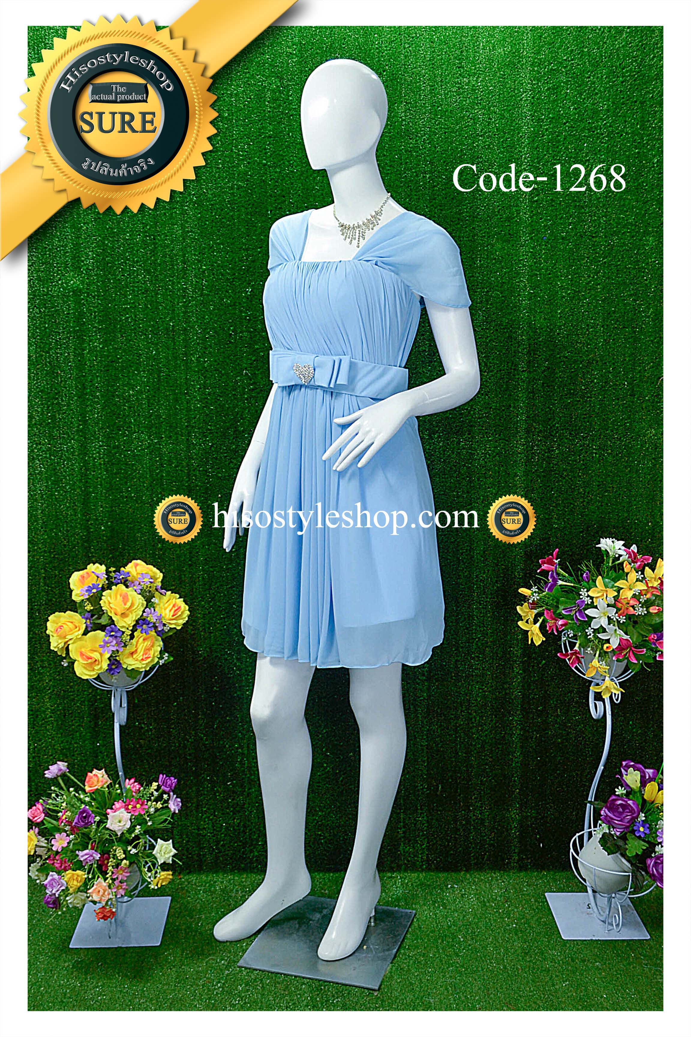 พร้อมส่ง Size L ชุดราตรีสั้น **สามารถใส่ได้7แบบ** ผ้าชีฟอง แต่งโบว์เข็มกลัดหัวใจที่เอว ซิปหลัง