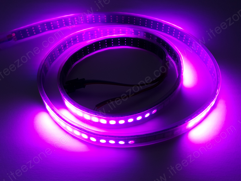 ไฟเส้น RGB 5050 หุ้มกันน้ำ วิ่งอิสระ IC WS2812B 5V หลอดถี่ 144 LED/M ยาว 1 เมตร สามารถควบคุมอิสระทุกดวง