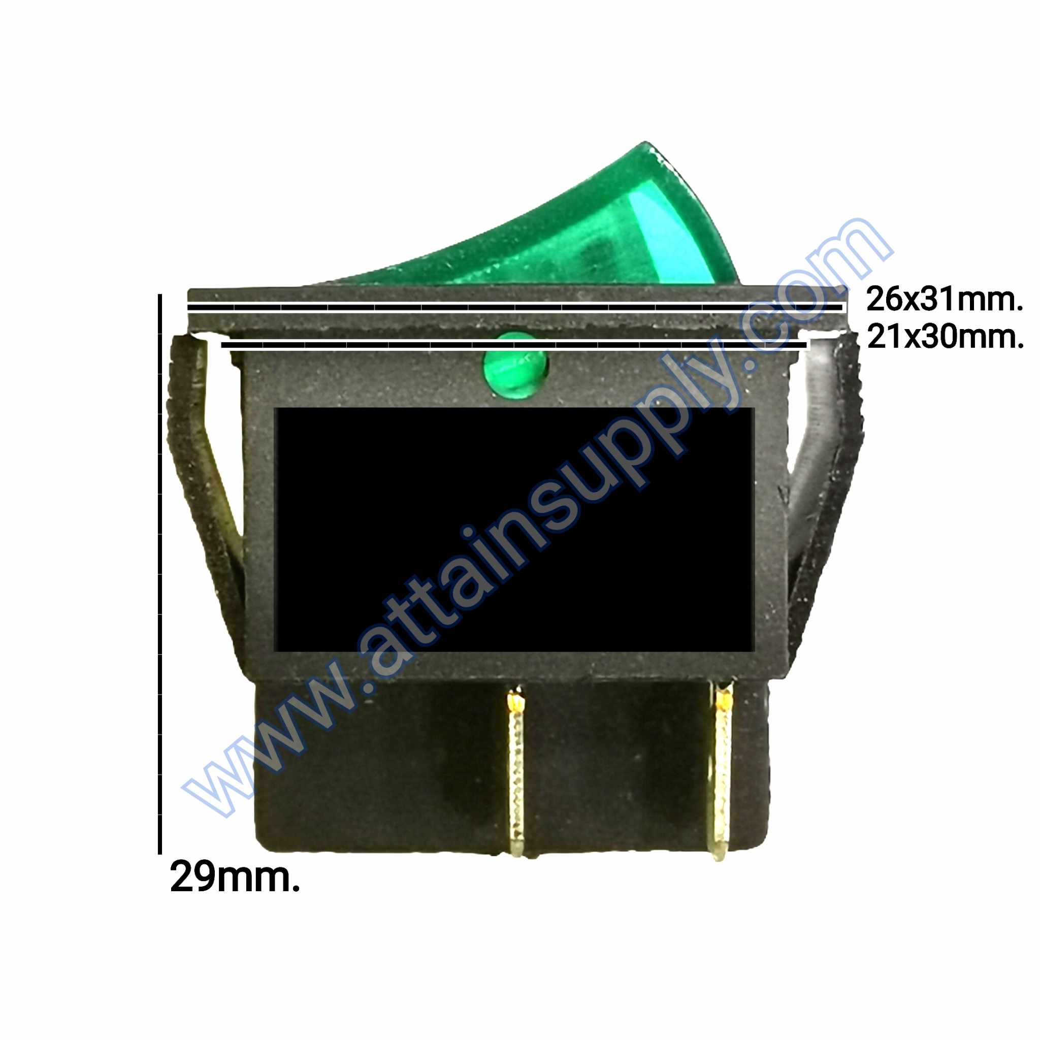 สวิทช์ IO เหลี่ยมใหญ่ 220V.(15A.)/4ขา มีไฟ-สีเขียว