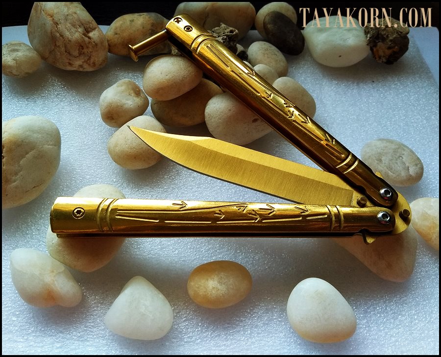 มีดบาลีซอง ใบไผ่สีทอง Golden Bamboo Balisong TKBS-GB1
