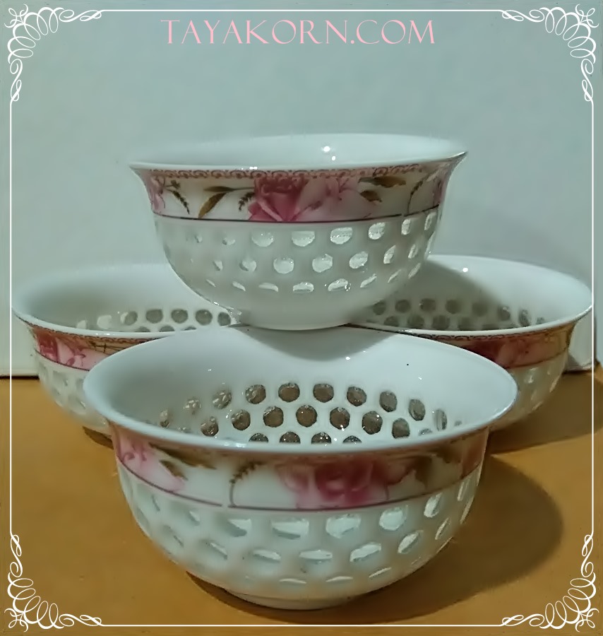 จอกชา ลายฉลุ บุปผาชาติชมพู