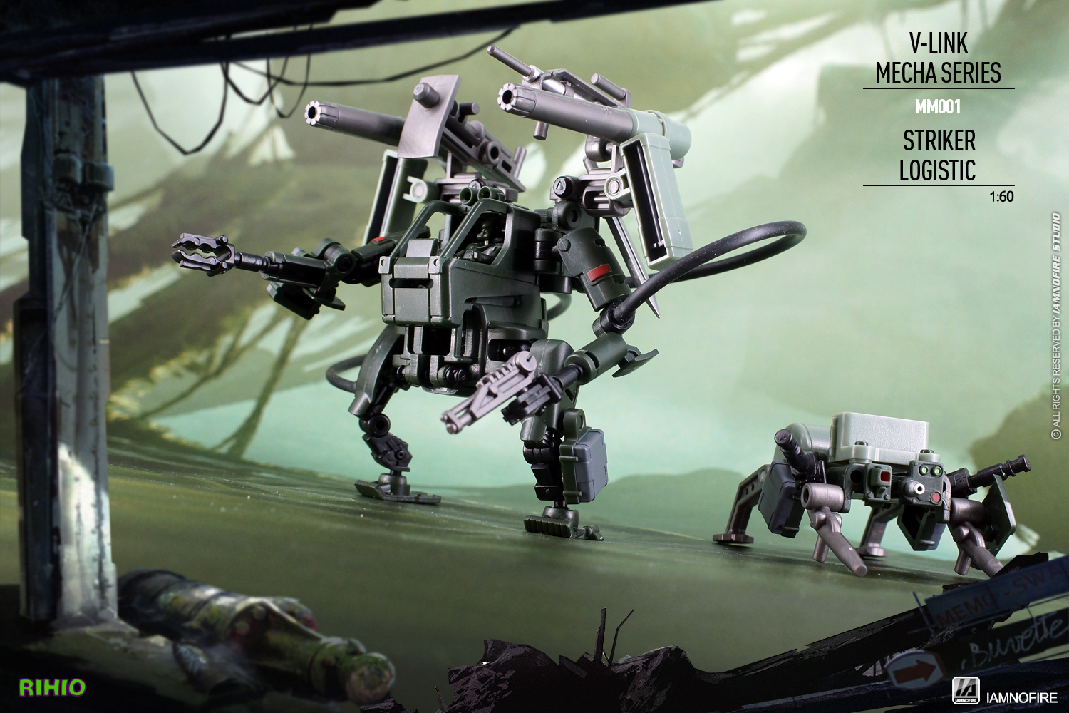 MM001 (แพค 3 ตัว) V-LINK MECHA STRIKER+LOGISTIC SET (Blue+Brown+Green) [RIHIO]