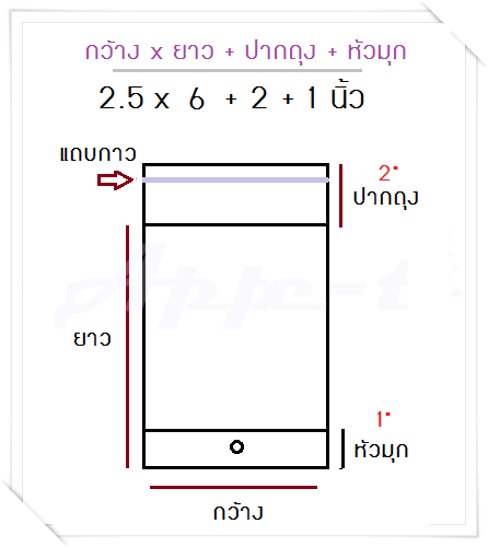 100 ใบ : 2.5 x6+2+1" ถุงแก้ว แถบกาว หัวมุก (OPP)