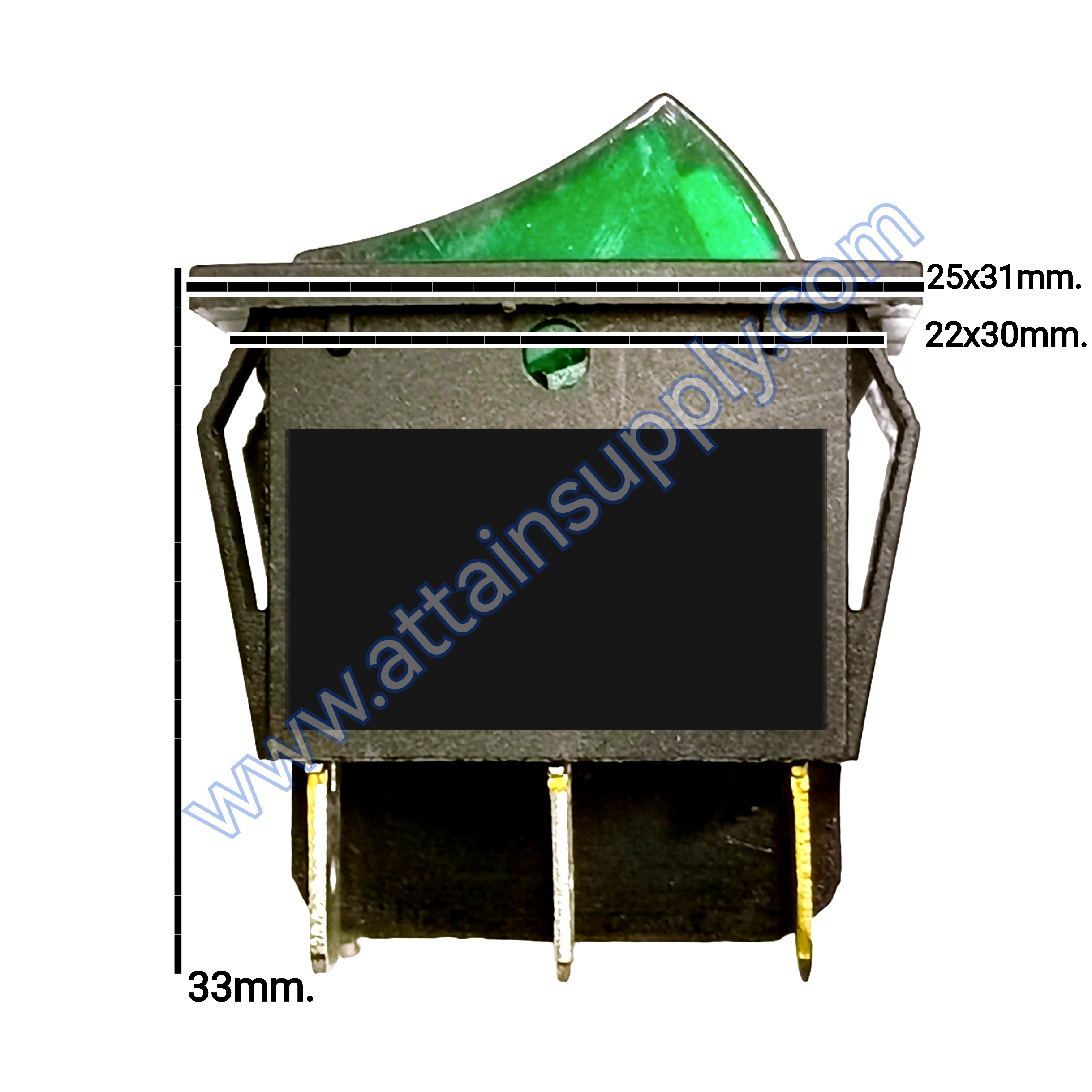 สวิทช์ IOแบบคู่-เหลี่ยมใหญ่ 12V./6ขา มีไฟ-สีเขียว+เขียว