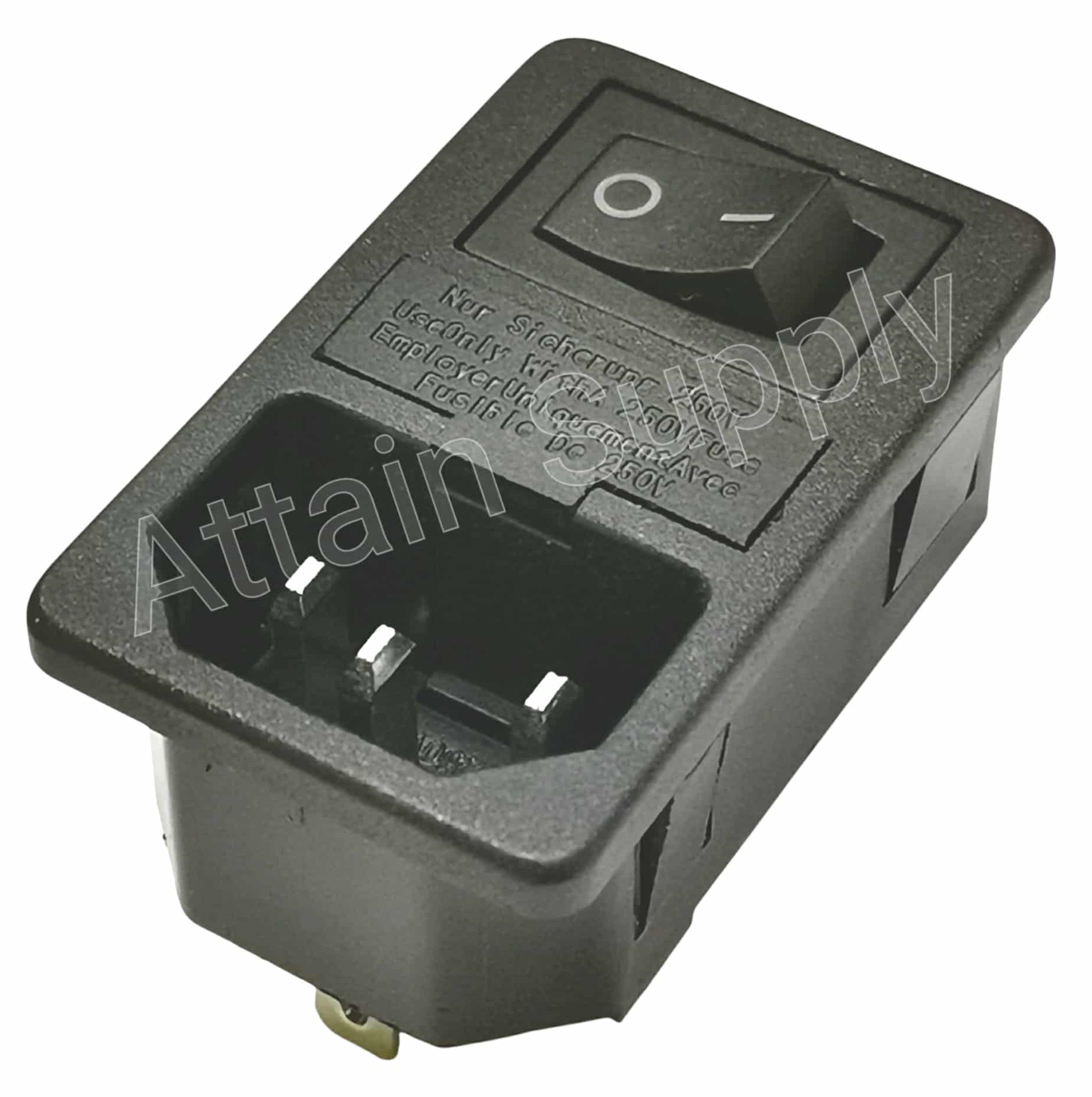 เต้ารับAC-3ขาผู้+ช่องฟิวส์+สวิทช์ ติดแท่น ขอบริมล็อค